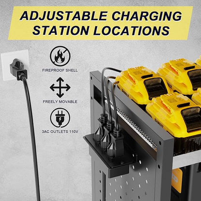 6-Tier Large Power Tool Organizer Cart with Charging Station, Heavy-Duty Garage Rolling Tool Cart with 6 Wheels, 8 Hooks & Adjustable Shelves, Holds 700LBS+