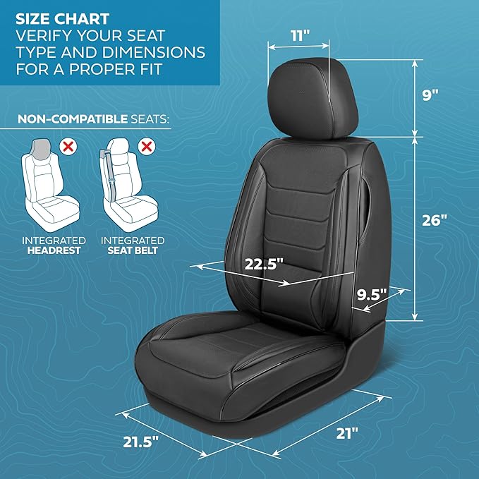 Elite Edition Faux Leather Seat Covers for Cars, Trucks, & SUV - 2 Black Car Seat Covers for Front Seats - Universal Fit Car Accessories Automotive Interior Cover Protector for Most Vehicles