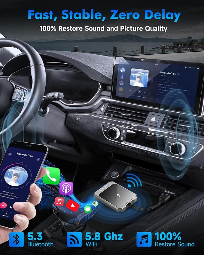 Wireless CarPlay Adapter for iPhone - Plug & Play Wired to Wireless Apple CarPlay Adapter, Fast Auto Connect, Stable & No Delay, Mini Wireless CarPlay Dongle for Cars from 2016 and iPhone iOS, Grey