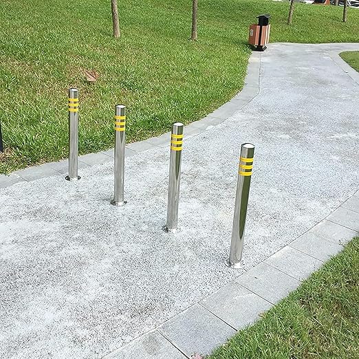 Stainless Steel Parking Bollards for Driveway, Industrial Safety Bollards Reflective Channelizer Post, Parking Barrier, Sturdy and Durable, Easy to Install, for Crowd Control(Silver (1pcs),8.9*100cm/3