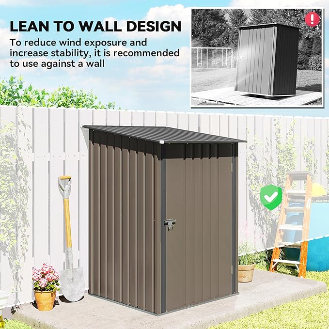 Outsunny 3.3' x 3.4' Outdoor Storage Shed, Metal Garden Tool House with Sloping Roof and Lockable Door for Backyard, Bike, Patio, Garage, Lawn, Brown