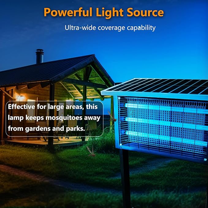 Powerful Super Large Solar Bug Zapper Outdoor for 8000 sq.ft, Poartable Rechargeable Mosquito Zapper with High Powered, Cordless Solar Fly Zapper for Patio Garden Backyard RV Camping Pond Pest Control