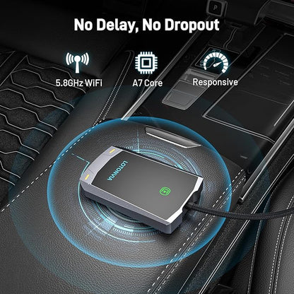 Wireless CarPlay Adapter for iPhone, Upgraded 5.8GHz Carplay Wireless Adapter Converts Wired to Wireless, Plug & Play, No Latency, Fast Stable Connect to iPhone iOS 10+, Fit for Cars from 2015