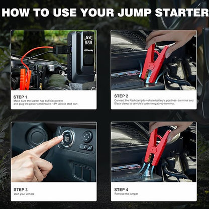 7-in-1 Jump Starter 6000A Car Jumper Starter Portable with 150PSI Portable Air Compressor, 12V Car Battery Charger, Tire Inflator, Flashlight, Power Bank