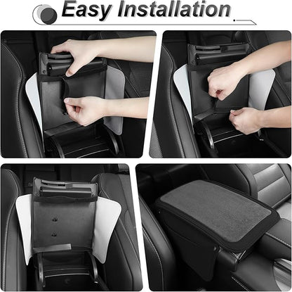SINGARO Car Leather Center Console Cover with 2 Storage Bags, Universal Furry Fluffy Car Armrest Seat Box Pad, Comfortable Car Interior Accessories, Fits for Most Vehicles (Black)