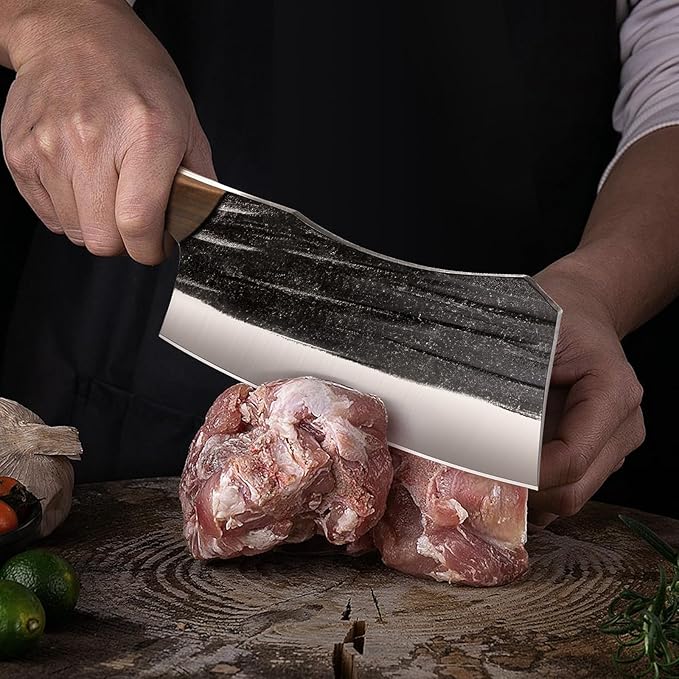 Butcher Knife Set, 3-Piece High Carbon Steel Serbian Chef Knife Set of Heavy Duty Boning Knife & Meat Cleaver Knives & Viking Knives for Home, Cooking, Outdoor Camping BBQ