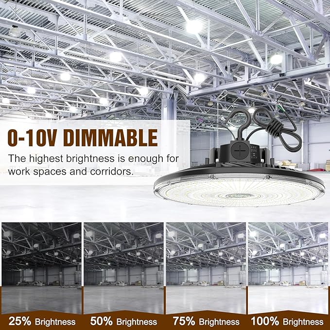 9 Pack 480V LED High Bay Light UL DLC Listed UFO Light 150W 100W 80W Adjustable, Dimmable High Bay LED Shop Lights 5000K Daylight, IP65 Commercial Bay Lighting for Warehouse Factory