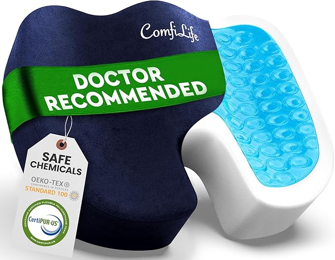 ComfiLife Gel Enhanced Seat Cushion – Office Chair Cushion – Non-Slip Gel & Memory Foam Coccyx Cushion for Tailbone Pain - Desk Chair Car Seat Cushion Driving - Sciatica & Back Pain Relief (Navy)