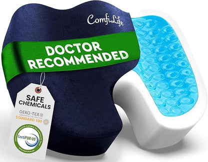ComfiLife Gel Enhanced Seat Cushion – Office Chair Cushion – Non-Slip Gel & Memory Foam Coccyx Cushion for Tailbone Pain - Desk Chair Car Seat Cushion Driving - Sciatica & Back Pain Relief (Navy)