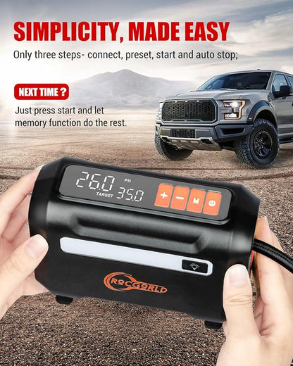 R8 Tire Inflator Portable Air Compressor, DC 12V Air Compressor for Car with Large Dual Digital Screen, 3X Faster Inflation Air Pump for Car Tires, Bike, Ball, Motor - Car Accessories