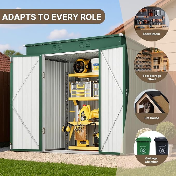 Bealife 6' x 4' Outdoor Storage Shed Clearance, Metal Outdoor Storage Cabinet with Double Lockable Doors, Waterproof Tool Shed, Backyard Shed for Garden, Patio, Lawn (Green)