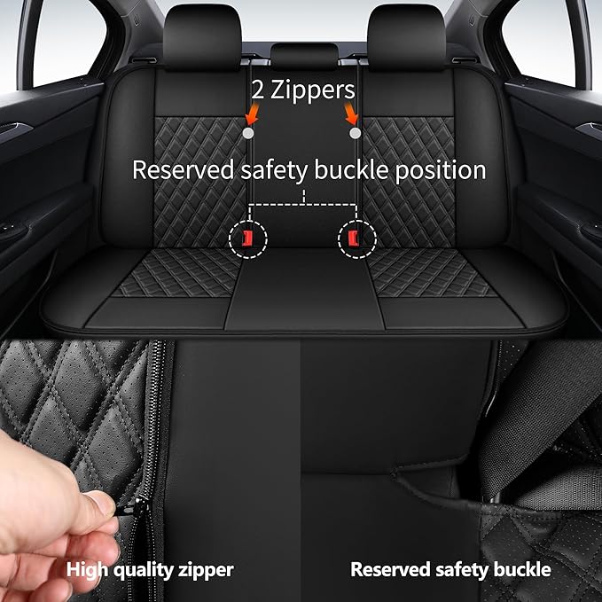 Car Seat Covers Full Set,Breathable and Waterproof Napa Leather Car Seat Cover,Interior Universal Fit for Cars,Sedans,SUVs,Vans,Trucks(Full Seat,Black,N3)
