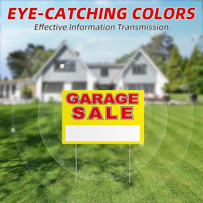 Garage Sale Sign, Large Size 24" x 16" Garage Sale Signs with Stakes, 3PCS Double-Sided Large for Sale Sign with Directional Arrow, Corrugated Plastic Weatherproof Suitable for Yard Sale