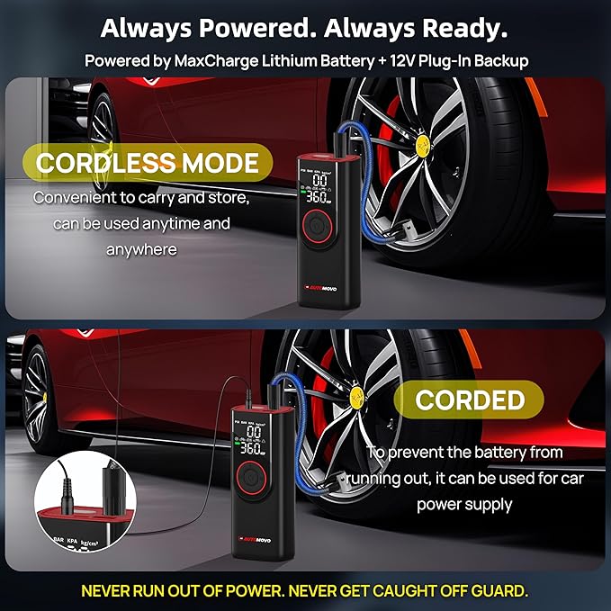 Tire Inflator Portable Air Compressor-3X Faster Inflation, 150PSI Air Pump for Car Tires with Digital Pressure Gauge/LED Light, Portable Tire Inflator for Car, Motorcycle, Bike, Ball