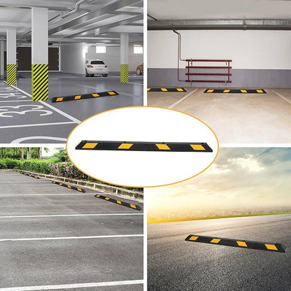 2 Pack Heavy Duty Rubber Parking Curb (72.8" Extra Wide) - 55000 Lb Capacity with 8 Reflective Strips, UV/Oil Resistant for Driveways & Commercial Lots