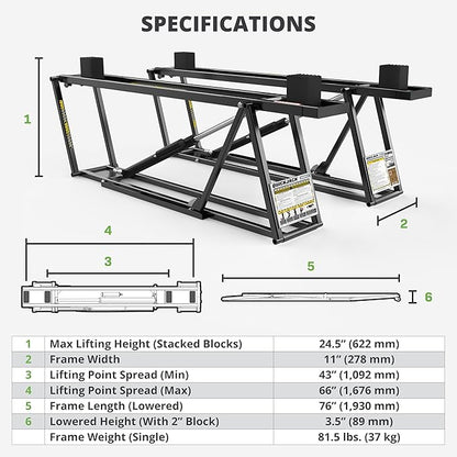 QuickJack 8000TLX Portable Car Lift with 8,000lb Capacity, with 110V Power Unit, Safe & Portable Design Garage Lift for Home, Garage, Shop, or Mechanic Auto Repair