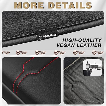 Muslogy Center Console Armrest Cover Compatible with Ford Ranger 2024 2025 Accessories Comfort Armrest Pad Cushion Box Lid Cover Vegan Leather Protector Regular Thick(Black/Orange Stitching)