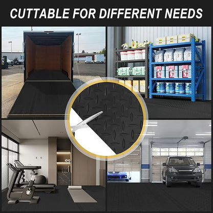 7.5x25 FT Garage Floor Mat, 2.8mm Thickened Flooring Roll for Under Car with 20Pcs Tapes, 188SQFT Diamond Plate, Non-Slip Floor Protector Mat for Garage, Warehouse, Gyms, Trailer(Black)