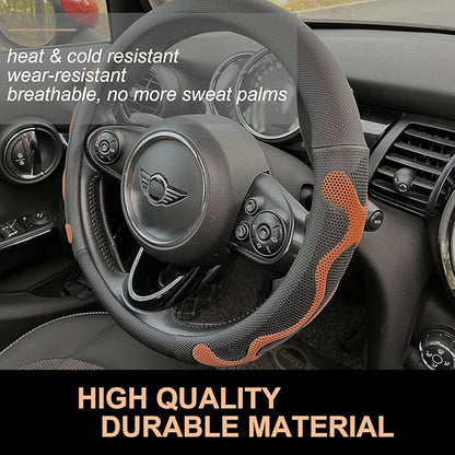 PINCTROT Large Size Comfy Grip Steering Wheel Cover, Anti-Slip Design, 15.5-15.75 Inch(Silicone Brown)
