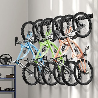 VEVOR Bike Storage Rack, 6 Bike Racks and 5 Helmets Hooks, Wall Mount Bike Storage Hanger, Home & Garage Organizer, Customizable for Various Bike Sizes, Adjustable Holder, Holds Up to 300 lbs, 64-inch