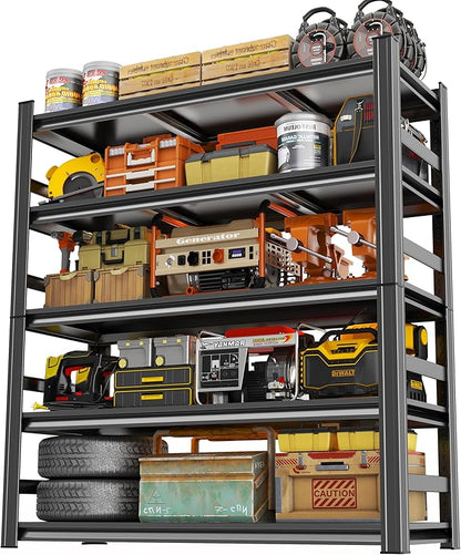 48" W Garage Shelving 3800Lbs Storage Shelves Heavy Duty 5 Tier Adjustable Metal Shelving Unit Garage Shelves for Basement, Warehouse, Commercial 48" W X 78" H X 18" D, Black
