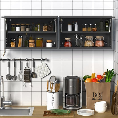 Metal Wall Cabinet with Up-flip Door,Metal Wall Storage Cabinet with Adjustable Shelf,Wall Mounted Tool Cabinets with Pegboard for Garage,Basement,Home Office, Kitchen,Warehouse-Black