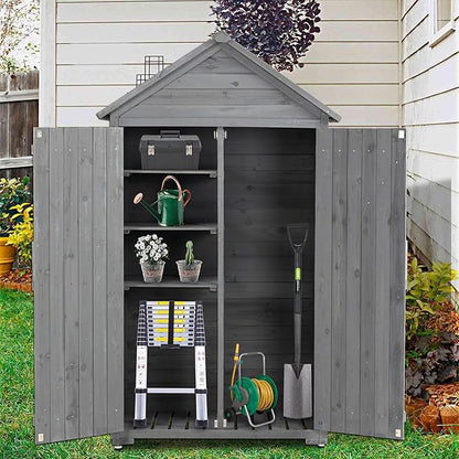39.56"x 22.04"x 68.89" Outdoor Storage Cabinet with Removable Shelves, Waterproof Roof, and Adjustable Feet - Fir Wood Garden Tool Shed for Yard, Patio, Deck, and Garage,Grey