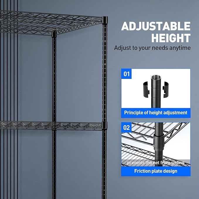 5 Tier Wire Shelf Shelving Unit, 60"x 24"x82" Metal Storage Shelves, Heavy Duty Garage Storage Shelves with Wheels, Chrome 3000LBS Capacity Wire Shelf Rack for Restaurant, Garage, Pantry, Kitchen