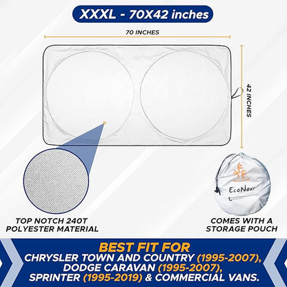 EcoNour Foldable Car Windshield Sunshade | Sun Shade for Car Windows Blocks UV Rays and Keeps The Heat Out | Foldable Essential Accessory for Enhanced Comfort XXX-Large (70 x 42 inches)
