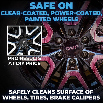 Car Wheel Cleaner Spray (8oz) - Iron Remover Car Detailing Rim Cleaner - PH Balance Wheel Brake Dust Remover - Includes 2 Microfiber Towels