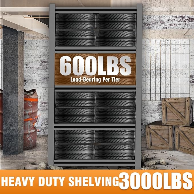 72" H Garage Shelving 3000LBS Heavy Duty Shelving Units and Storage Shelves Adjustable 5 Tier Metal Industrial Shelving for Kitchen,Utility Room and Basement,Black (16" D*36" W*72" H)