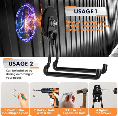 Heavy Duty Storage Magnetic Utility Hooks Large Garage Magnet Hooks with Anti-Slip Coating for Metal Cabinet,Pegboard,Garage Shelve,Garden Tools (Black3pro)