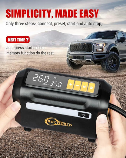 R8 Tire Inflator Portable Air Compressor, DC 12V Portable Air Compressor with Large Dual Digital Screen, 3X Faster Inflation Portable Air Pump for Car Tires, Bike, Motor - Car Accessories