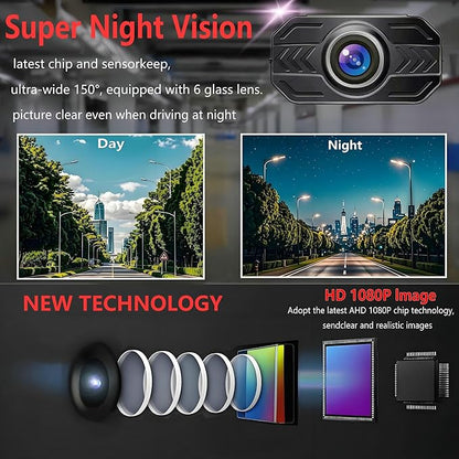 YIMU Car Backup Camera for Truck 7″ monitor AHD 2K Front Rear View Camera for car,USB Powered Plug-Play, Night Vision No-Delay DIY Grid Lines Touch Screen AHD702