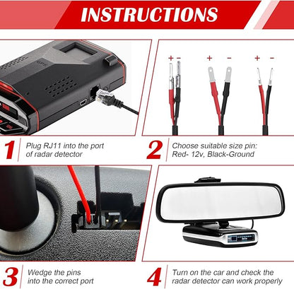 14" Upgraded Mirror Plug Wire Tap Radar Detector Hardwire Power Cord Kit for Escort Valentine One Uniden Beltronics, Mount RJ11 with Braided Set of 3