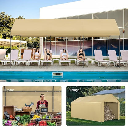 Carport 10x20 Heavy Duty Portable Garage w/Removable Sidewalls & Roll-Up Door Car Canopy Party Tents Waterproof UV Resistant All Weather Car Port for Trucks,Boats (Yellow)