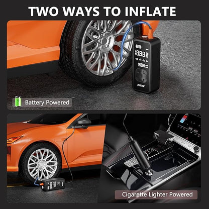 Tire Inflator Portable Air Compressor - 4X Faster Inflation, 150PSI Air Pump for Car Tires with Digital Pressure Gauge/LED Light, 20000mAh Portable Tire Inflator for Car, Moto, Bike, Ball, etc(Black)
