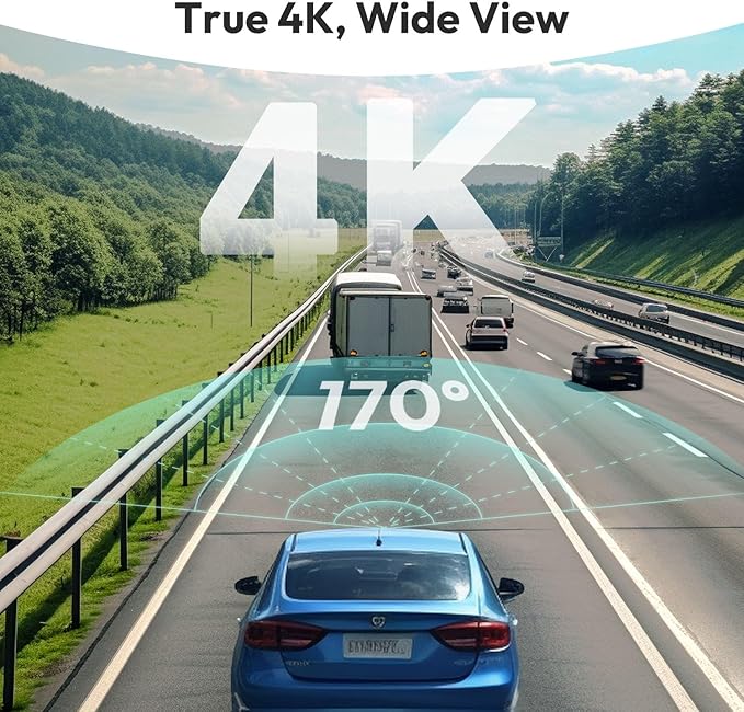 4K Dash Cam Front and Rear, 170° Ultra Wide Dashcam with ADAS, Night Vision, 24/7 Parking Mode, Sony IMX415 Sensor, WDR, Free 64GB SD Card, 5G/2.4G WiFi, Built-in GPS, Loop Recording