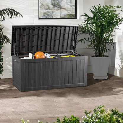 200 Gallon Lockable Resin Deck Box, Waterproof & UV-Resistant Outdoor Storage Box for Outdoor Cushion Storage, Garden Tools & Pool Accessories Storage, Black