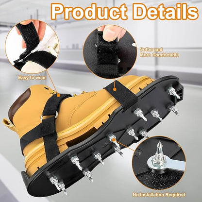 Epoxy Floor Spiked Shoes Fully Assembled Gunite Spiked Shoes with 3/4" Short Spikes for Garage Floor Epoxy, Overlays, Cover Installation, 1 Pair (Black, Large Size)