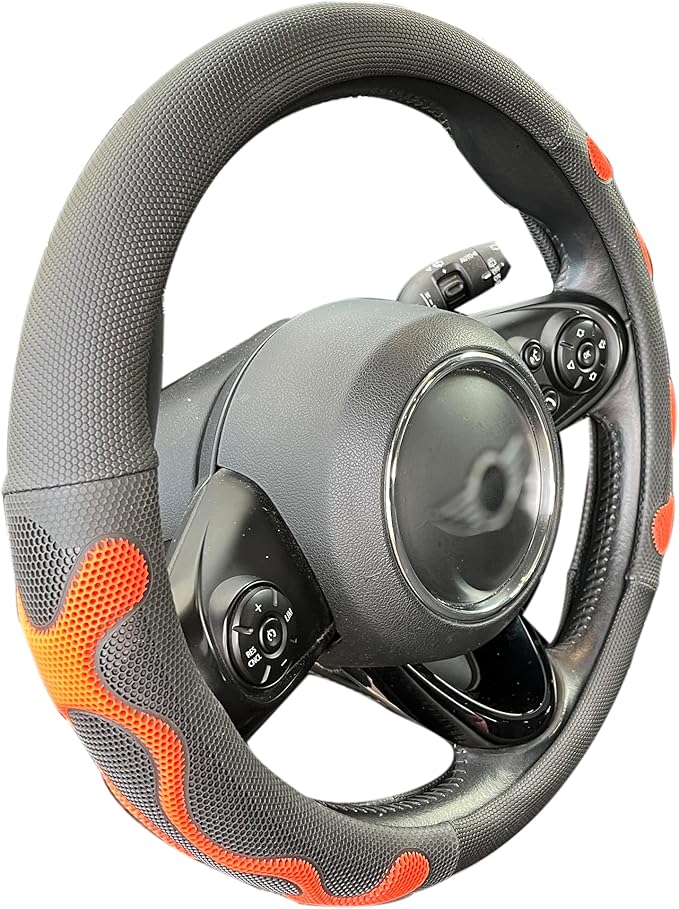 PINCTROT Large Size Comfy Grip Steering Wheel Cover, Anti-Slip Design, 15.5-15.75 Inch(Silicone Orange)