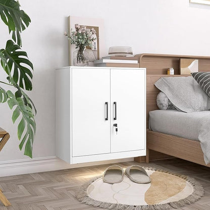 LUCYPAL Locking Storage Cabinets,Metal Cabinet with Adjustable Shelves and 2 Doors,Steel Counter Cabinet with Lockable Doors for Home Office (White)