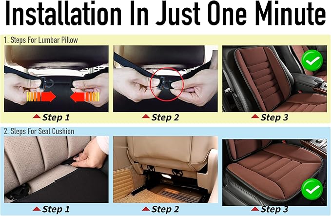 Car Seat Cushion with Back Support Pillow, Comfy Lumbar Support & Seat Cushion, Memory Foam Driving Pillow for Back-Sciatica Pain Relief, Auto Pad Suitable for Car, Truck, SUV - Brown