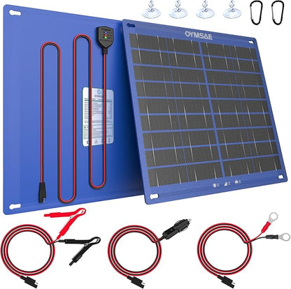 OYMSAE 30W 12V Solar Panel Battery Charger Portable Waterproof Power Trickle Battery Charger & Maintainer for Car Boat Automotive RV with Cigarette Lighter Plug & Alligator Clip