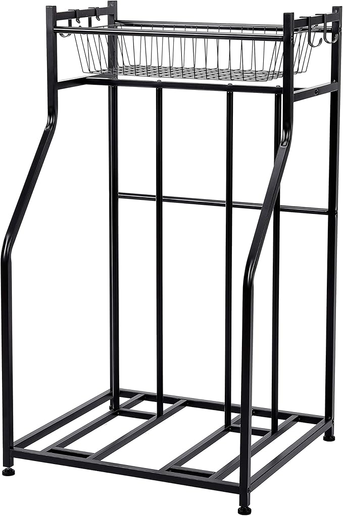 BIRDROCK HOME Bike Rack Garage Storage Floor Stand - Freestanding Organizer for Outdoor Yard - Upright Wall Mount for Scooters, Rakes, Motorcycles, Hoverboards, Gloves - Holds 2 Bicycle - Black