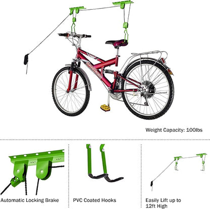 Bike Lane Products Bicycle Hoist 2-Pack Quality Garage Storage Bike Lift with 100 lb Capacity Even Works as Ladder Lift Premium Quality