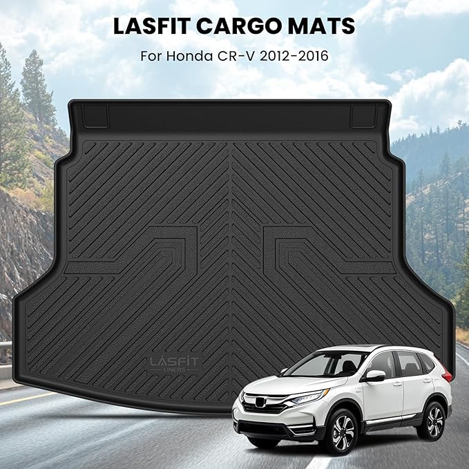 LASFIT Trunk Mat for Honda CRV 2012-2016, All Weather Custom Fit TPE Cargo Mat for CR-V 2012 2013 2014 2015 2016 Trunk Liner Trunk Tray Cargo Liner Cargo Tray, Black