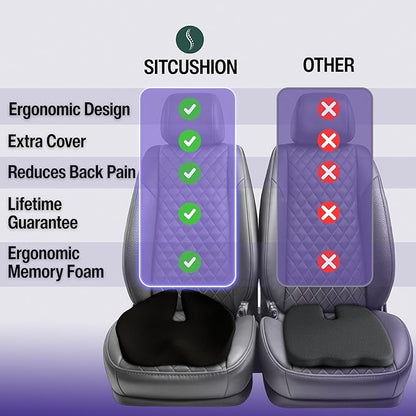 Car Seat Cushion for Driving — Orthopedic Memory Foam Car Seat Pad for Sciatica, Tailbone, and Back Pain Relief for Long Drives. Bonus: with Extra Non-Slip/Washable Cover(Black)