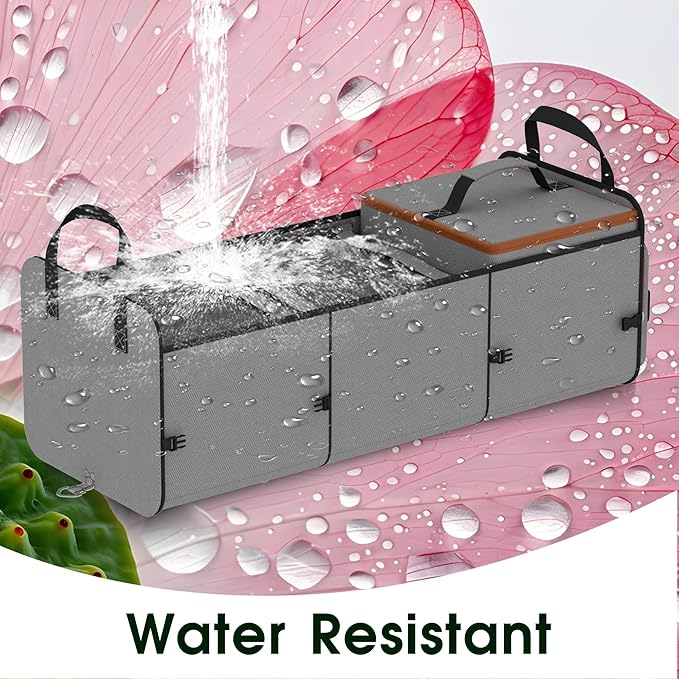 Trunk Organizer, Heavy-Duty Storage for Car & SUV, Foldable Waterproof Car Organizer with Cooler, Collapsible Multi-Compartment Storage, 95L, Grey-M003