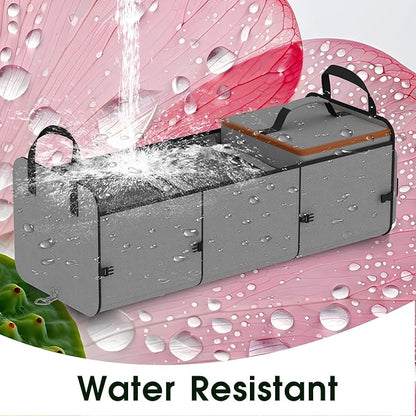 Trunk Organizer, Heavy-Duty Storage for Car & SUV, Foldable Waterproof Car Organizer with Cooler, Collapsible Multi-Compartment Storage, 95L, Grey-M003